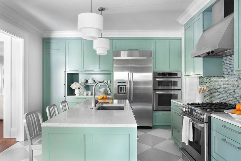 Turquoise color in the interior of the kitchen