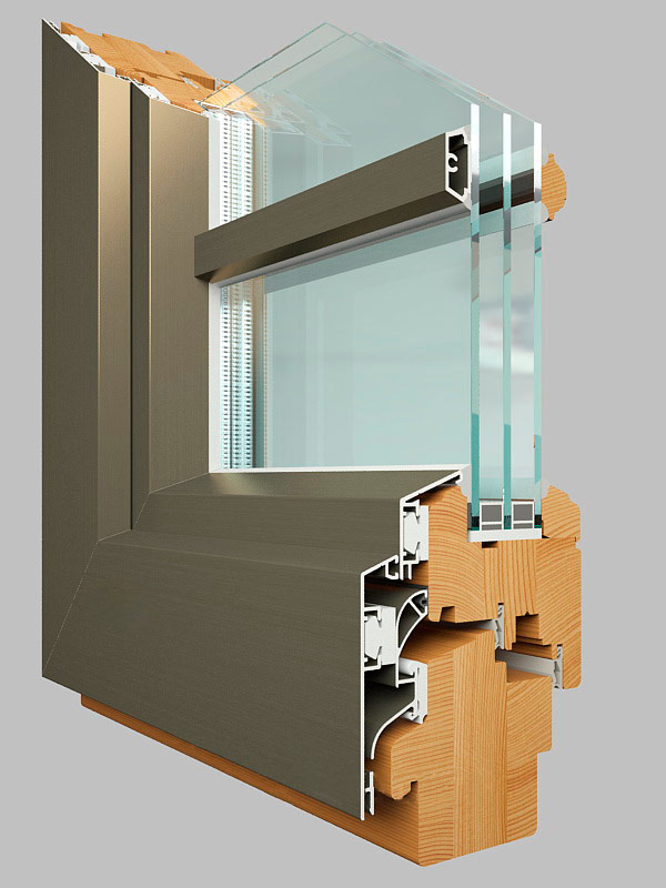 Fenêtre en bois avec garniture en aluminium