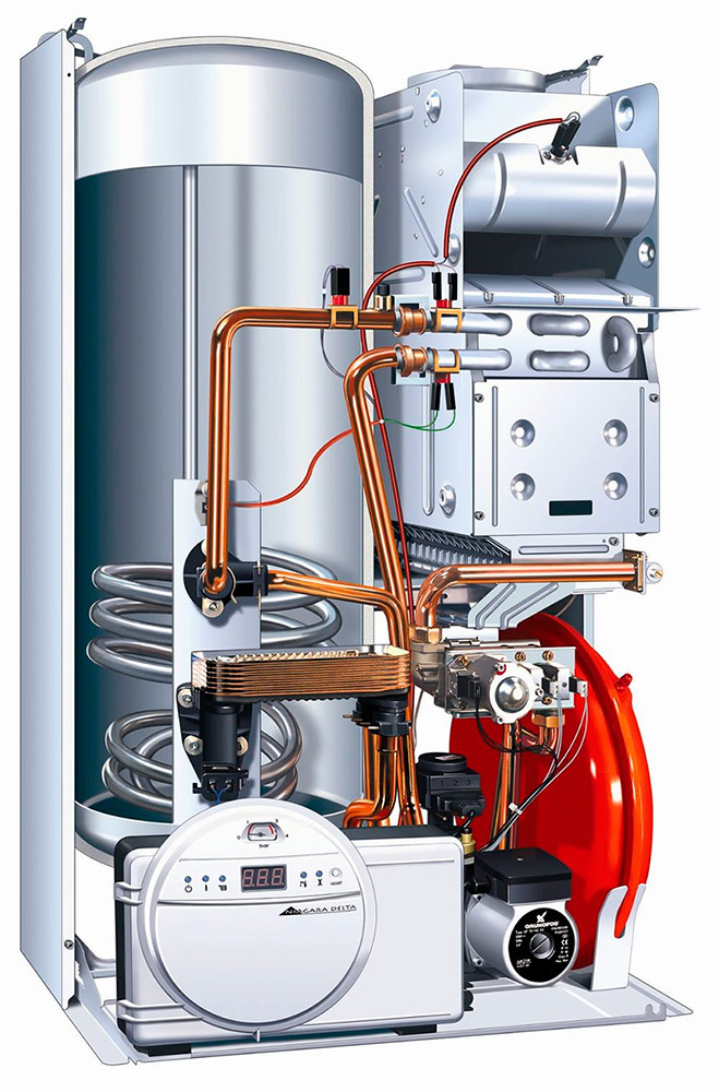 Gas boiler na may integrated boiler