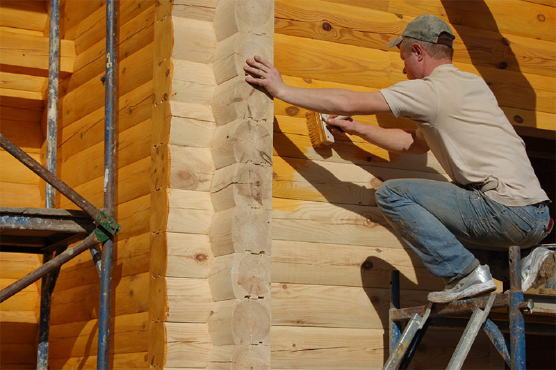 Colorir uma nova casa de madeira com anti-sépticos