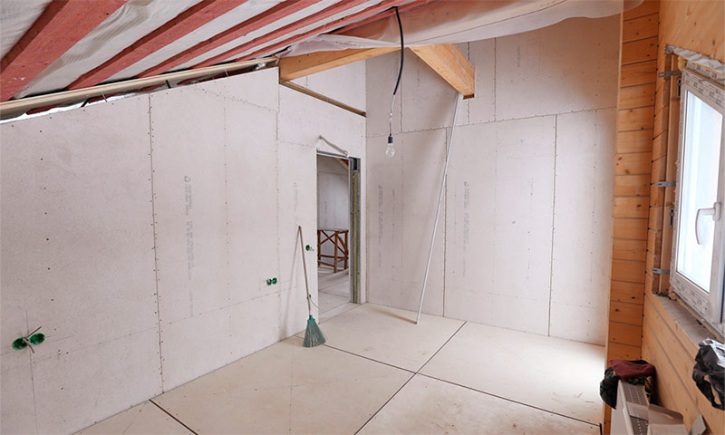 Drywall in a wooden house